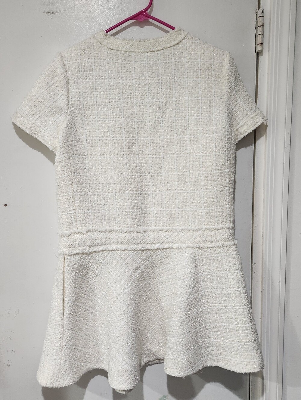 Zara Short Textured Tweed Dress Ecru White Size S - Picture 6 of 8